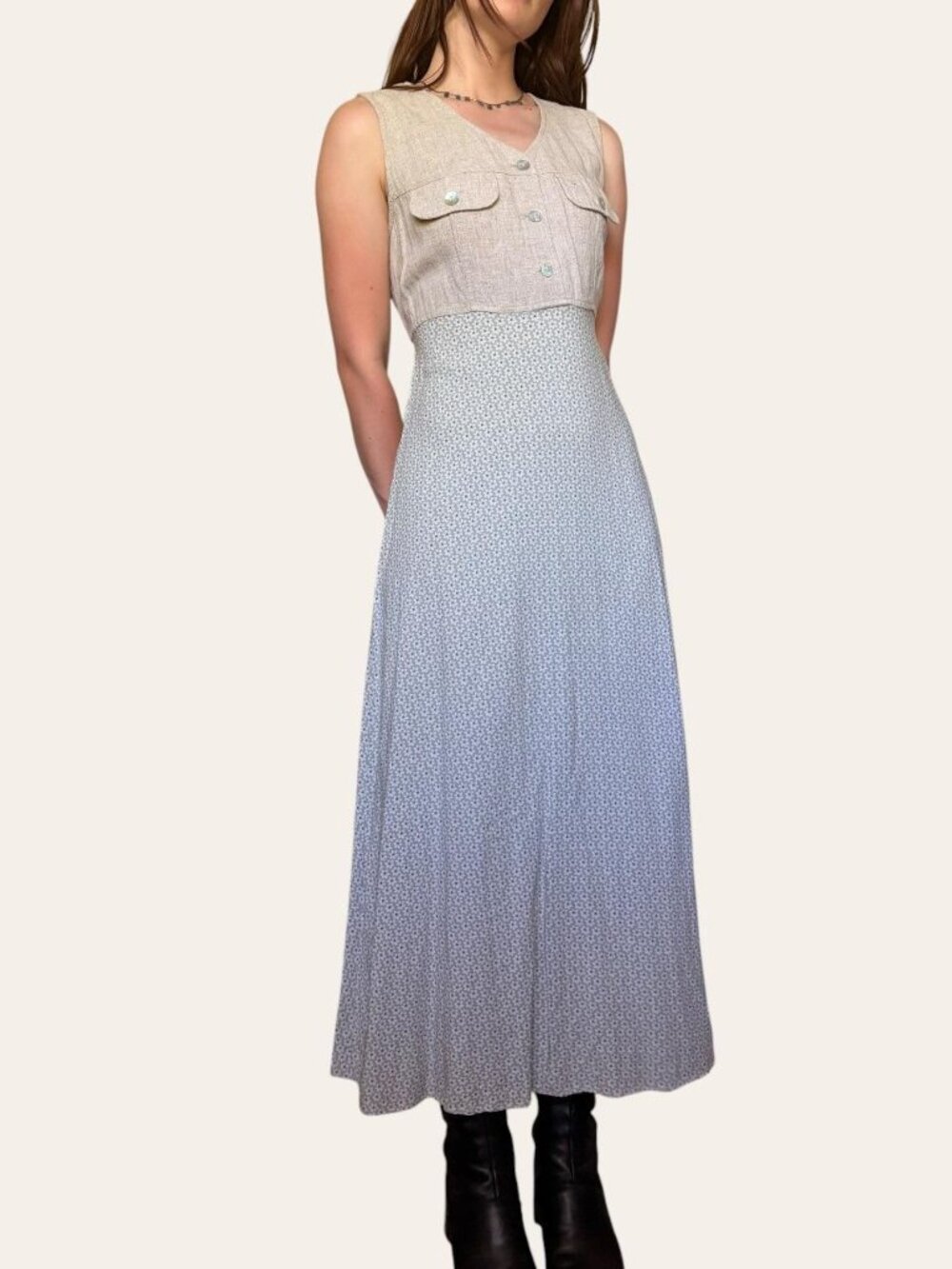 90s All That Jazz vintage cottagecore linein/rayon boho maxi dress - Small - Picture 3 of 8